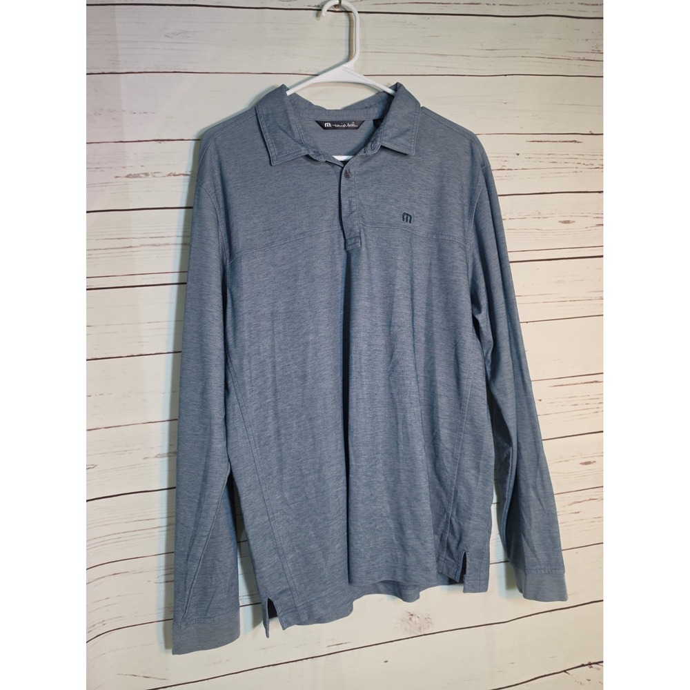 Travis Mathew Men's Long Sleeve Performance Polo Shirt Large Blue Solid
